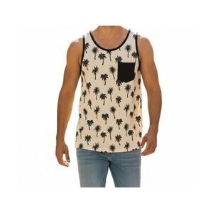 Shouthouse Palm Tree Print Tank Top Beige Black Coastal Surf Large